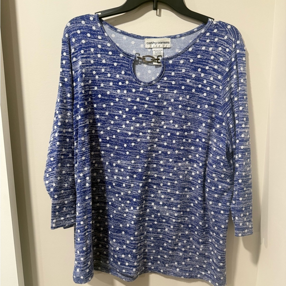 Cathy Daniels Navy and White Polka Dot Blouse